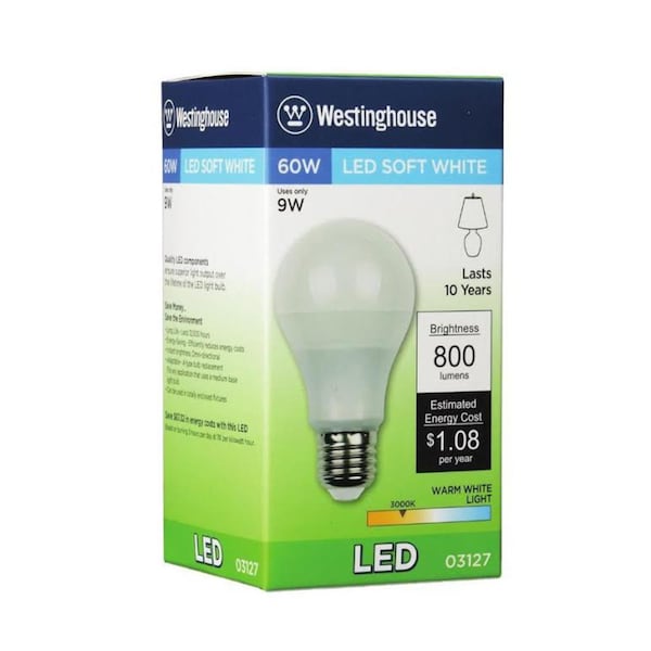Westinghouse Omni Directional A19 G13 (Medium Bi-Pin) LED Bulb Warm White 60 Watt Equivalence 1 pk 53127 - main